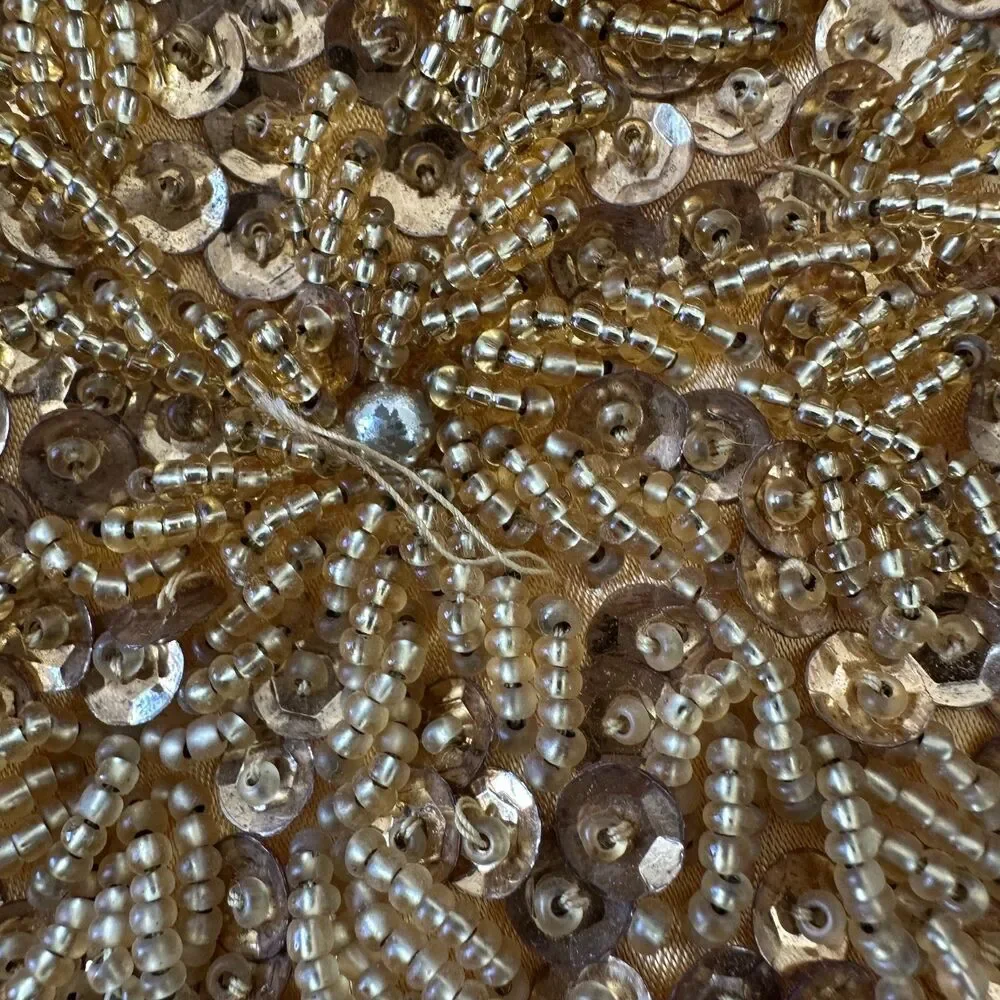 Vintage Gold Beaded Evening Bag Art Deco Flapper Hong Kong Kiss Lock Chain